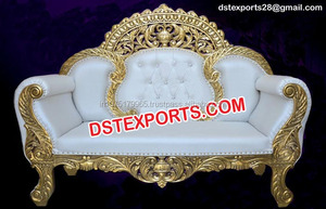 Sofa Kuningan Pernikahan Ukiran Berat, Sofa Logam Lapis Emas Ukiran Bunga Logam Pernikahan Desain Baru Pernikahan Sofa Dua Tempat Duduk - Product Image 2