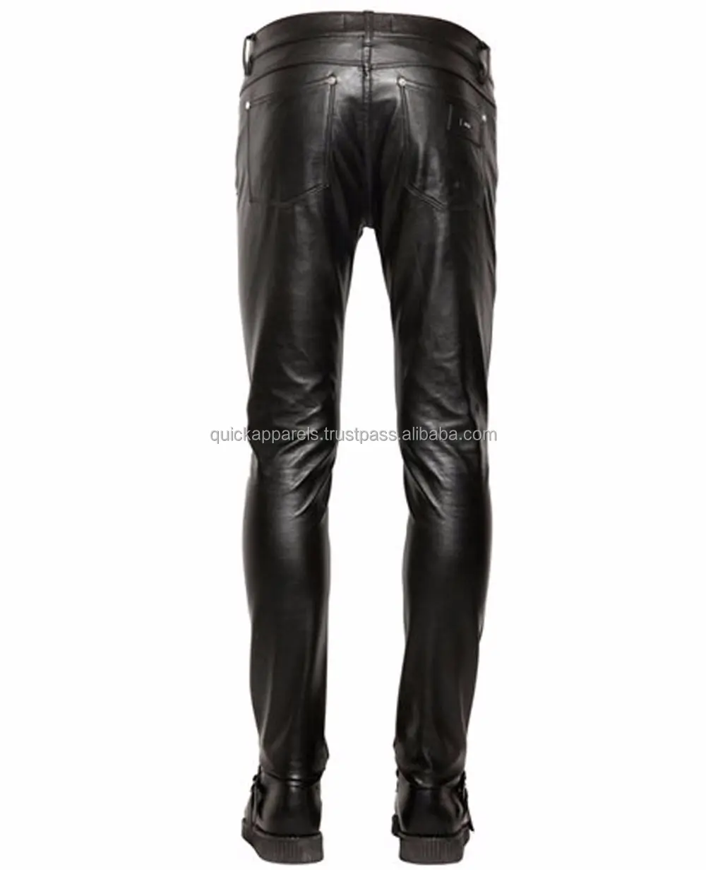lightweight leather look trim skinny joggers men clothing pants style/newest leather slim fit straight dress pants