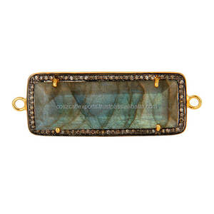 Or Vermeil Argent Sterling 925 Labradorite Naturelle Pave Diamond Connector Fine Jewelry Pendentifs & Charms - Product Image 1