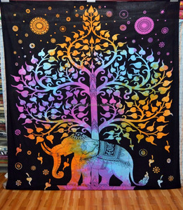 Elefante indio árbol tinte Mandala tapiz estilo bohemio Hippie pared colgante impreso doble colcha en estilo Aubusson - Product Image 3