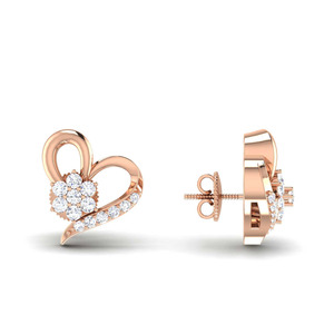 Pendientes de racimo en forma de corazón de Diamante Real de corte brillante de oro rosa de 14 quilates con diseño rosa - Product Image 2