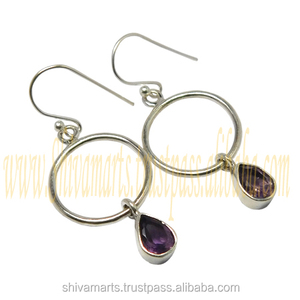 Vente en gros de boucles d'oreilles pendantes en améthyste violette en argent sterling 925 massif, bijoux de style vintage pour femmes, bijoux fins de mariage - Product Image 2