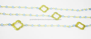 Collier chaîne perlée chapelet bleu avec breloque trèfle plaqué or pour fête de mariage et cadeau-Unisexe - Product Image 2