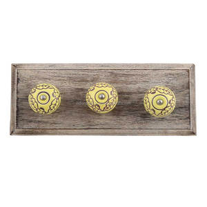 Handmade Wood Ceramic Floral Yellow and Brown Strong Wall Coat Hooks Hangers Reusable Utility Hat Bags Clothes Heavy Duty - Product Image 1