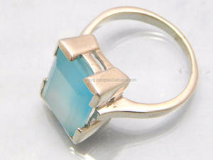 Bague de mariage en argent sterling 925 Style religieux unique Design classique calcédoine incrustation de pierres précieuses à la mode plaqué argent - Product Image 2