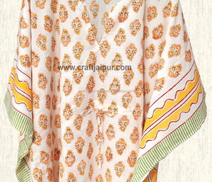 Haute Qualité Femme Caftan Indien À La Main Soirée Courte Maxi Robe Bloc Imprimer Coton Designer Blanc Caftan Poncho En Gros - Product Image 2