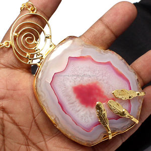 สร้อยคอแฟชั่นงานปาร์ตี้ประดับด้วยหินอาเกตสีชมพูขัดเงาเคลือบทอง 22 กะรัต - Product Image 3