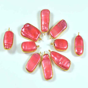 Color rojo 925 Plata Perla Conector Bisel chapado en oro Joyería de moda Colgantes y dijes - Product Image 1