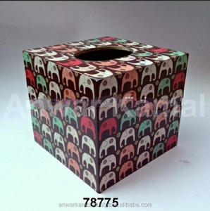 Caja de pañuelos hecha a mano cubierta cuadrada en relieve elefante impreso caja de servilletas para Oficina Baño decoración tocador caja de pañuelos decorativa - Product Image 1