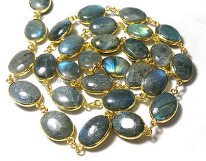 อัญมณีแลบราโดไรต์ทรงหลังเบี้ยพร้อมโซ่หนามเตยการค้นพบและส่วนประกอบ - Product Image 2