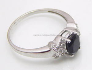 Anillo de compromiso de boda de piedras preciosas de ónix negro clásico de Plata de Ley 925 certificado CMA, Moda para ropa de fiesta de mujer - Product Image 3