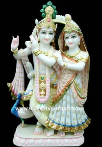 Statue de Dieu Radha Krishna en marbre de Makrana blanc, en position debout, finition brillante, pour la décoration de la maison - Product Image 6