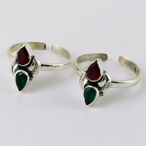 True Emotion Green Onyx_Red Onyx 925 Sterling <b>Silver</b> <b>Toe</b> <b>Rings</b> Beautiful <b>Silver</b> Jewellery <b>Silver</b> Jewellery India - Product Image 4