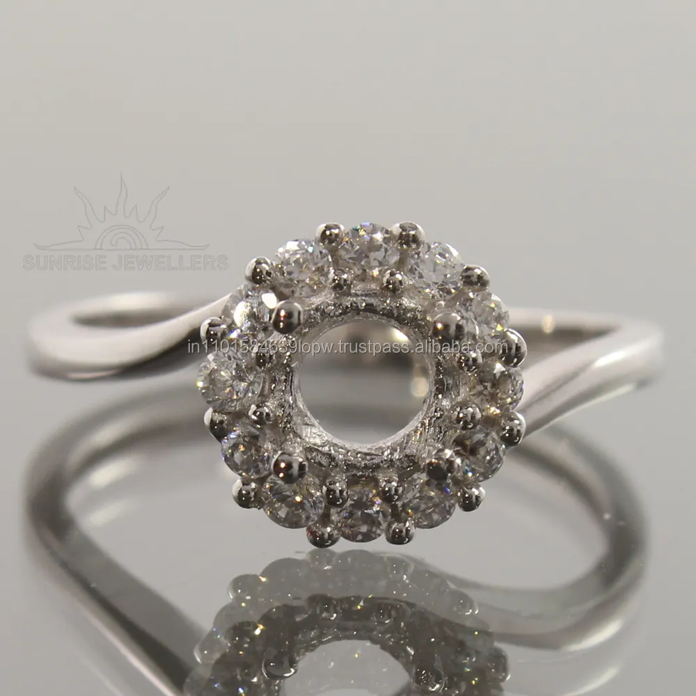 Pave impostazione anello di fidanzamento di nozze tutte le dimensioni 925 argento Sterling CZ Pre-polo Semi montaggio 5 mm di forma rotonda gioielli