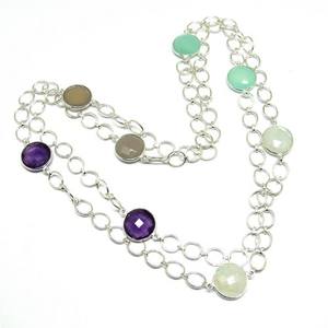 Collar de plata de ley 925 con bisel en forma redonda, joyería de plata - Product Image 4