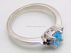 Bague en argent bleu moins AgateGemstone Bague en argent sterling 925 Bague 925 Anneaux de mariage pour femme - Product Image 3