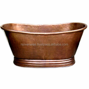 Baignoire en cuivre antique fait à la main autoportante à double pantoufle en cuivre pur pour le trempage - Product Image 1