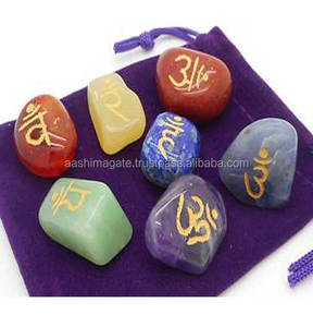 Gemstone Chakra Sanskrit Tumble Stone <b>Set</b> | Wholesale Agate Chakra Natural Stones <b>Crystal</b> Crafts Reiki Rocks Meditation <b>Set</b> - Product Image 2