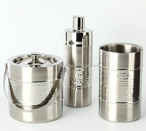 Hammered Pattern Long Handle Stainless Steel <b>Cocktail</b> Shaker Bar ware <b>Set</b> 3 Pcs Gift Boxed Metal Bar Tools - Product Image 1