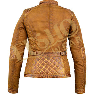 2014 nouveau Style dames mode Cognac couleur cuir veste coton mélangé lavé et ciré - Product Image 2