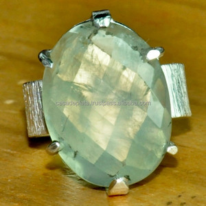 925 <b>Sterling</b> <b>Silver</b> <b>Ring</b> With <b>Silver</b> Plated Oval Cut Prehnite Gemstone Fashion Handmade <b>Ring</b> Prong Setting <b>Ring</b> For Women <b>Men</b>. - Product Image 1