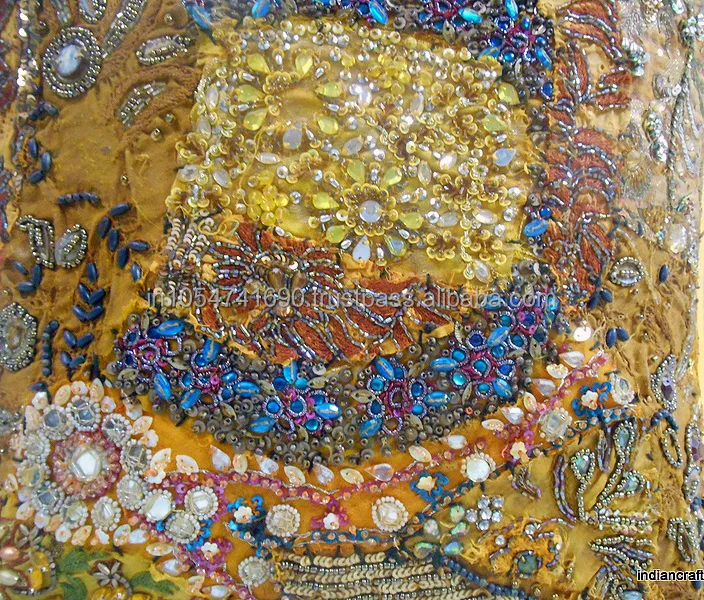 Housse de coussin brodée indienne, taie d'oreiller avec perles, décor ethnique VINTAGE, ART, vente en gros, 16 "x 16", 1 pièce