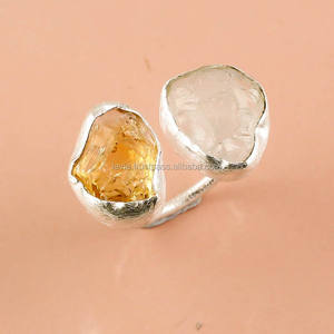 Anillo de piedras preciosas de Aguamarina citrino en bruto Natural de Plata de Ley 925, joyería fina única para bodas, joyería fina de confianza - Product Image 1