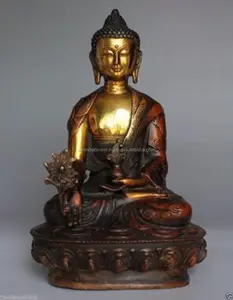 Old Tibetan Brass Buddhism Bodhisattva Sakyamuni Sating Buddha Statue Medicine Blessing Buddhism Art Ethnic God Buddha statue