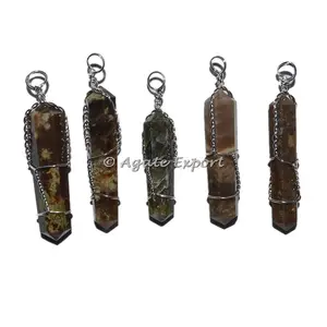 Fancy Jasper Double Point Wrap Pendants : Online SupplierのWrap Pendants販売のため