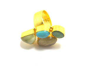 ธรรมชาติหลายอัญมณีเครื่องประดับทําด้วยมือคําชุบทองวินเทจปรับแฟชั่น Birthstone Boho แหวน - Product Image 5