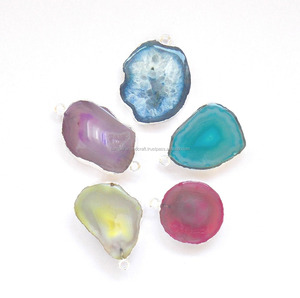 Colgante de conector de bisel de fianza único hecho a mano Chapado en plata galvanizada de cuarzo Solar Natural multicolor - Product Image 1