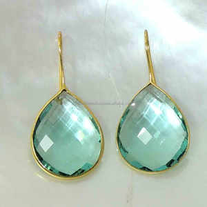 Boucles d'oreilles pendantes en quartz aigue-marine en argent sterling 925 plaqué or bijoux en pierres précieuses boucles d'oreilles aigue-marine bleue naturelle - Product Image 3