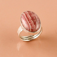 Bague en pierres précieuses en argent sterling 925, bijoux en pierres précieuses de rhodochrosite naturelle, fournisseur de bijoux en pierres précieuses en argent fait à la main