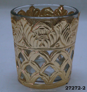 Candelero votivo de vidrio dorado y latón para artículos de decoración del hogar - Product Image 2