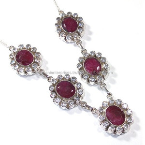 ทับทิมและ CZ สร้อยคอขายส่ง925เครื่องประดับเงิน