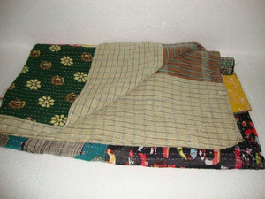 Vintage Kantha <b>Quilts</b> Cotton Reversible Handmade Vintage Kantha <b>Quilt</b> <b>Throw</b> Blanket - Product Image 4