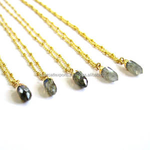 Collier avec pendentif en pierre à pic en or 24 k, bijou en forme de Tusk, labradorite, point de labradorite - Product Image 5