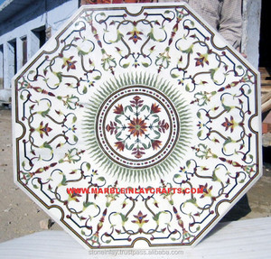 White Pietra Dura <b>Table</b> <b>Top</b> - Product Image 1