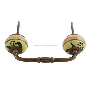 Poignée de meuble faite à la main jaune en céramique noir Floral pont en vrac poignées de commode Lot Vintage tiroir armoire porte tirer vente en gros - Product Image 6