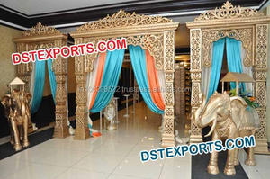 Porte d'entrée de mariage en Fiber de haute qualité, tout-petits, sculpté, barrière d'entrée dorée, parc de mariage élégant, fabrication - Product Image 5