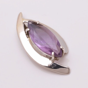 Colgante personalizado de Plata de Ley 925, piedra preciosa de amatista natural con colgantes de joyería de plata fina del fabricante - Product Image 1