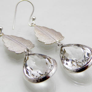 Pendientes colgantes de plata de ley 925 de estilo clásico con piedras preciosas de cuarzo de cristal regalos de fiesta de boda perfectos para mujeres - Product Image 2