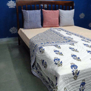 Best Selling Indian Manufacturer Sanganeri Razai Jaipur <b>Quilt</b> Lightweight Block Printed 100% Cotton Filled Twin <b>Size</b> Hotel Best - Product Image 4