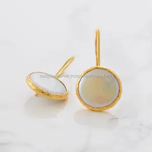 Pearl Round Gold Vermeil Dangle Drop Ohrringe