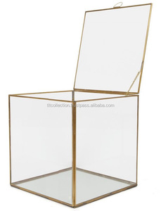 Set Of 3 Square Glass Storage Boxes With Metal <b>Frame</b> And Hinged Lid For Jewelry Organizers - Product Image 6