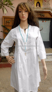 Stylish Cotton <b>White</b> Hand Embroidered Summer Cotton Tunics for Women Clothing, Hand Embroidered Cotton Casual Dress <b>Long</b> <b>Sleeves</b> - Product Image 2