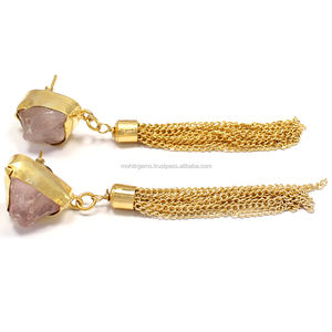 ต่างหูพู่ห้อยควอตซ์รูปกุหลาบสีชมพูสดใสดีไซน์ห่วงสวยวัสดุหลักสำหรับผู้หญิงของขวัญแต่งงาน - Product Image 2