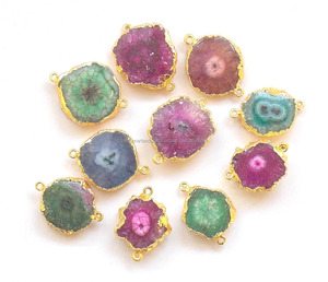 Galvanizado doble fianza alambre Natural envuelto hecho a mano Vintage Solar cuarzo joyería piedra natal Boho conector - Product Image 1