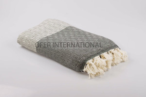 Kasikci <b>Turkish</b> <b>Towel</b> Throw Blanket, 100% Cotton, Pestemal, Hammam, Black Color Classic Collection Throw Blanket - Product Image 3