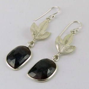 Classic Leaf Shape Multi Sapphire Sterling <b>Silver</b> Bohemian Christian <b>Huggie</b> Earrings for Wedding/Anniversary Unisex Women's - Product Image 3